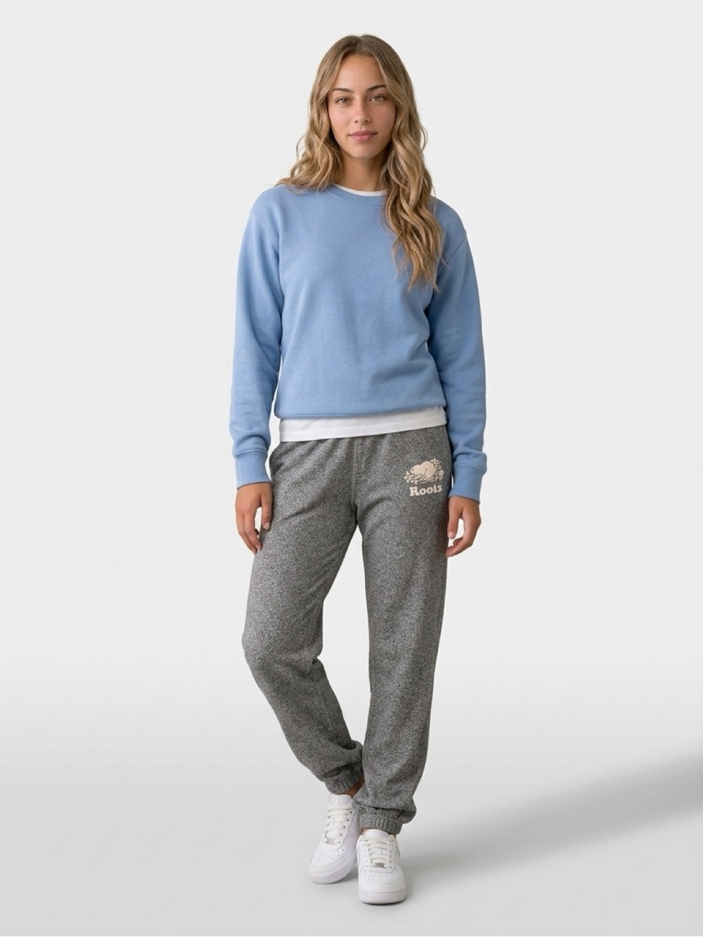 Roots Women's Heather Gray Joggers with Cream Logo